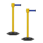 Montour Line MSR760 Set of 2 Retractable Belt Barrier Stanchion, Rubber Base, Yellow Post (35 ft Dark Blue Belt)