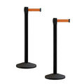 Crowd Control Warehouse CCW Series RBB-100 - Set of 2 Stanchion Retractable Belt Barriers - 9 Foot, Orange Belt with Black Post - Easy Assembly