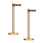 CCW Series RBB-100 - Set of 2 Stanchion Retractable Belt Barriers (9 Foot Belt, Black with Horizontal Red Stripe Belt with Polished Brass Post)