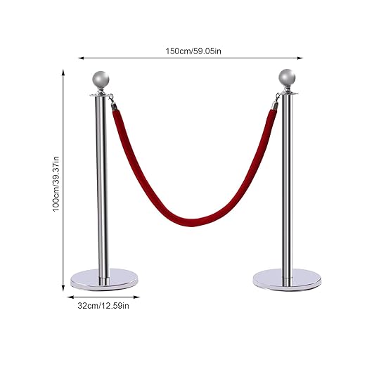 6 PCS Stanchions and Velvet Ropes Set, Hollow Base with Stainless Steel Post&4 Red Velvet Ropes, Crowd Control Barriers for Party Supplies, High-end Venues, Museums