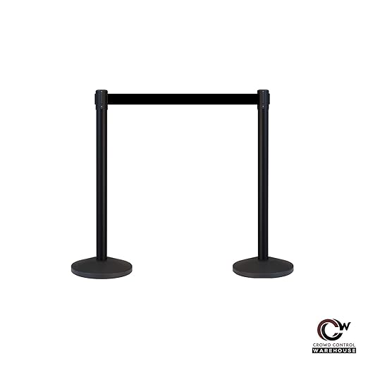 Crowd Control Warehouse CCW Series RBB-100 - Set of 2 Stanchion Retractable Belt Barriers - 11 Foot, Fluorescent Yellow Belt with Black Post - Easy Assembly