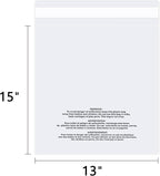 iMailer - 500 Count - 13" x 15" Clear Plastic Poly Bags with Suffocation Warning for Clothing, T-Shirts, Pants-Resealable Adhesive,Not Strong