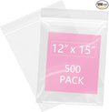 iMailer - 500 Pcs- 12" x 15" Large Plastic Zip Poly Bags- Clear Zip Storage Bag for Clothing, T-Shirts, Pants