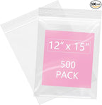 iMailer - 500 Pcs- 12" x 15" Large Plastic Zip Poly Bags- Clear Zip Storage Bag for Clothing, T-Shirts, Pants