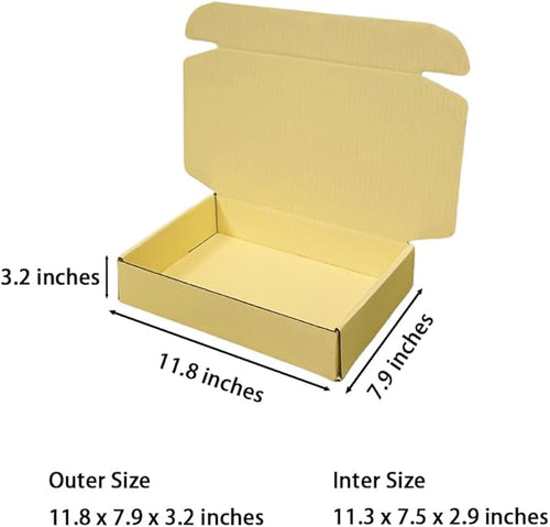 10 Pcs 11.8 x 7.9 x 3.2 inches Corrugated Cardboard Gift Boxes Recyclable Shipping Boxes for Mailing & Holidays, Wedding, Birthday, Gifts Packaging (Butter Yellow, 11.8 x 7.9 x 3.2")