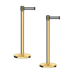 CCW Series RBB-100 - Set of 2 Stanchion Retractable Belt Barriers (9 Foot Belt, Black with White Horizontal Stripe Belt with Polished Brass Post)