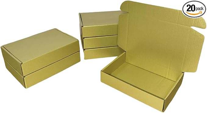 20 Pcs 14.2 x 9.4 x 3.2 inches Shipping Boxes for Small Business Cardboard Corrugated Mailer Boxes for Shipping Packaging Holidays Craft Gifts Giving Products (Gold, 14.2 x 9.4 x 3.2")