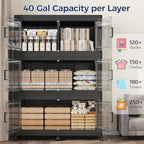 160Gal Stackable Storage Bins with Lid, 640Qt Extra Large Collapsible Storage Box with Wheels, Dividers, Folding Plastic Cabinet Closet Organizers for Home Kitchen Office Dorm, 4Pack Black