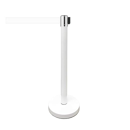 VIP Crowd Control Retractable Belt Stanchion Queue Safety Barrier Set, 36" Ht, 78" Belt (2 WHT Posts White Belt)