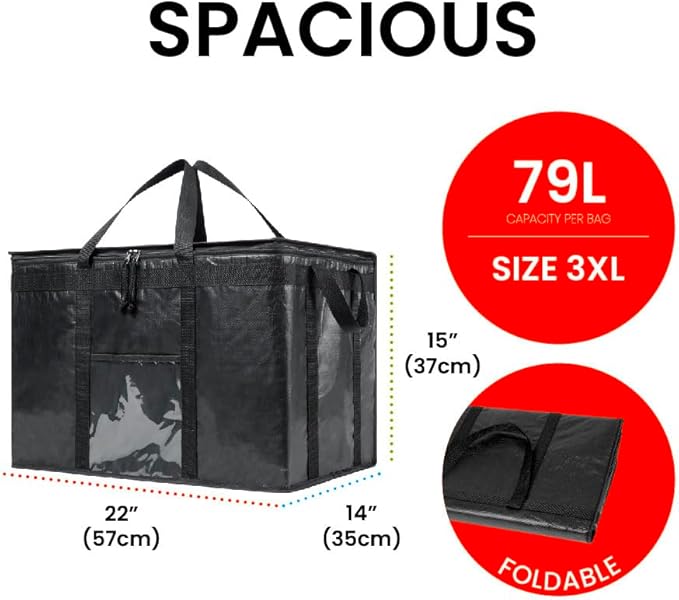 NZ home Durable 3XL PRO Insulated Cooler Bag and Food Warmer for Delivery & Grocery Shopping with Zippered Top, Red Commercial Grade (1 Pack)