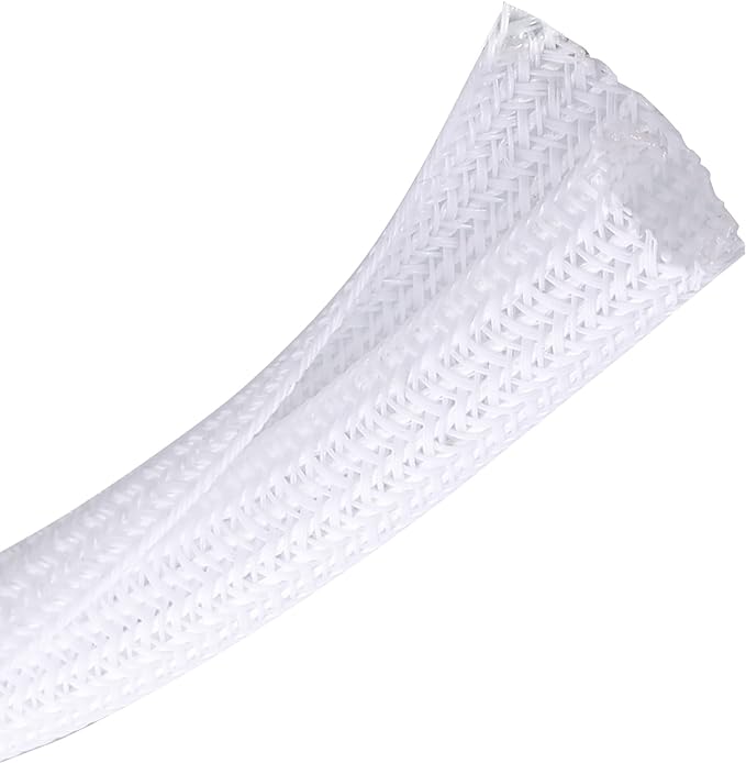 CrocSee 10ft - 3/4 inch Braided Cable Management Sleeve Cord Protector - Self-Wrapping Split Wire Loom for TV/Computer/Home Theater/Engine Bay - White