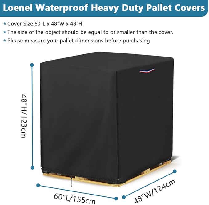Pallet Cover, 4 Ft. x 5 Ft. x 4 Ft. Waterproof Heavy Duty Pallet Covers Fits Large Pallets, Fade Resistant Cargo Turnover Cover With Zipper - 60"L x 48"W x 48H"