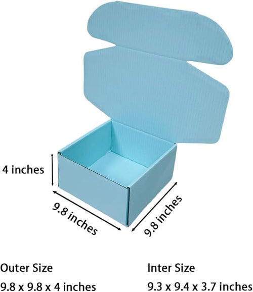 10 Pcs 9.8 x 9.8 x 4 inches Large Size Corrugated Cardboard Gift Boxes Recyclable Shipping Boxes for Mailing & Holidays, Wedding, Birthday, Gifts Packaging (Sky Blue, 9.8 x 9.8 x 4")