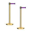 CCW Series RBB-100 - Set of 2 Stanchion Retractable Belt Barriers (9 Foot Belt, Purple Belt with Polished Brass Post)