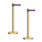 CCW Series RBB-100 - Set of 2 Stanchion Retractable Belt Barriers (9 Foot Belt, Purple Belt with Polished Brass Post)