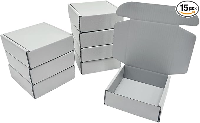 15 Pcs 6 x 6 x 2 inches Corrugated Cardboard Gift Boxes Recyclable Shipping Boxes for Mailing & Holidays, Wedding, Birthday, Gifts Packaging (Gray, 6 x 6 x 2")