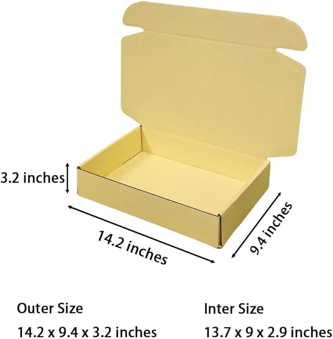 20 Pcs 14.2 x 9.4 x 3.2 inches Shipping Boxes for Small Business Cardboard Corrugated Mailer Boxes for Shipping Packaging Holidays Craft Gifts Giving Products (Butter Yellow, 14.2 x 9.4 x 3.2")