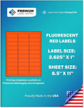 Premium Label Supply Bright Neon Color Fluorescent Stickers - 2.625" x 1" Address Labels - (Fluorescent Red, 750 Labels)