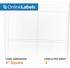 OnlineLabels 4" x 4" Square Labels - Permanent Adhesive, White Matte - Great for Product Labels, Organization, Jars, & More - for Inkjet & Laser Printers – Pack of 400 Labels, 100 Sheets OL3027WX