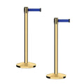 CCW Series RBB-100 - Set of 2 Stanchion Retractable Belt Barriers (9 Foot Belt, Dark Blue Belt with Polished Brass Post)