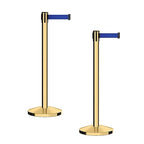 CCW Series RBB-100 - Set of 2 Stanchion Retractable Belt Barriers (9 Foot Belt, Dark Blue Belt with Polished Brass Post)