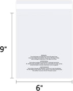 iMailer - 500 Count - 6" x 9" Small Clear Poly Bags with Suffocation Warning Self Seal 1.6 Mil for Clothing, Bakery, Gifts - Resealable Adhesive, Not Strong