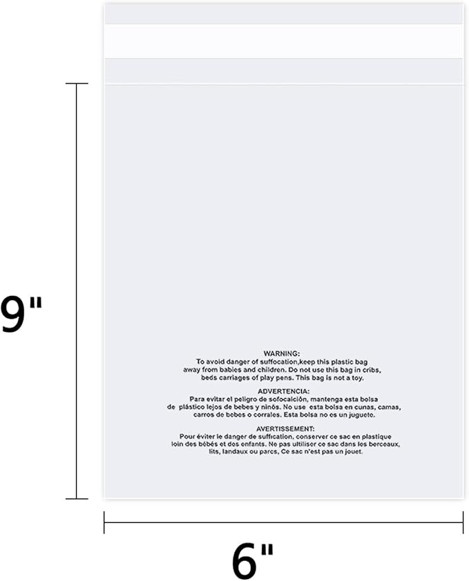iMailer - 500 Count - 6" x 9" Small Clear Poly Bags with Suffocation Warning Self Seal 1.6 Mil for Clothing, Bakery, Gifts - Resealable Adhesive, Not Strong