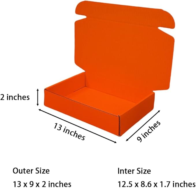 30 Pcs 13 x 9 x 2 inches Large Size Shipping Boxes for Small Business Cardboard Corrugated Mailer Boxes for Shipping Packaging Holidays Craft Gifts Giving Products (Orange Red, 13 x 9 x 2")