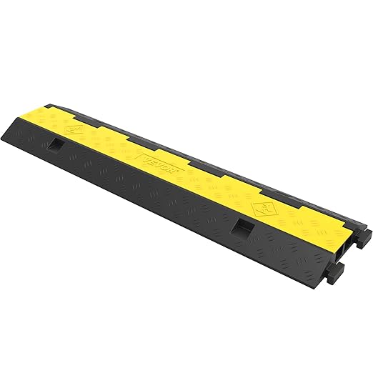 VEVOR Cable Protector Ramp, 4 Packs 2 Channels Rubber Modular Speed Bumps Rated 11000 LBS Load Capacity, Protective Wire Cord Ramp Driveway Rubber Traffic Speed Bumps Hump Cable Protector