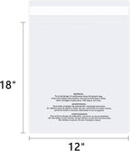 iMailer - 500 Count - 12" x 18" Poly Bags with Suffocation Warning - Clear Plastic Packaging Bags for Clothing, T-Shirts - Resealable Adhesive, Not Strong