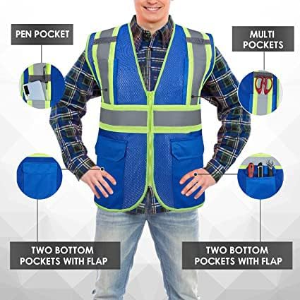BeautyWill Custom Safety Vest Customized Logo Class 2 High Visibility Reflective Vest with Pockets Construction workwear