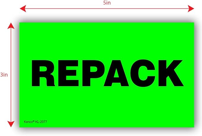 Kenco 3" X 5" Repack Fluorescent Shipping Label Stickers for Shipping and Packing - 500 Adhesive Labels Per Roll (5 Pack)