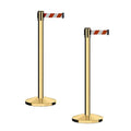 CCW Series RBB-100 - Set of 2 Stanchion Retractable Belt Barriers (7.5 Foot Belt, Red and White Diagonal Belt with Polished Brass Post)