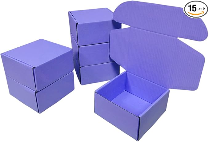 15 Pcs 6 x 6 x 3 inches Corrugated Cardboard Gift Boxes Recyclable Shipping Boxes for Mailing & Holidays, Wedding, Birthday, Gifts Packaging (Lavender, 6 x 6 x 3")