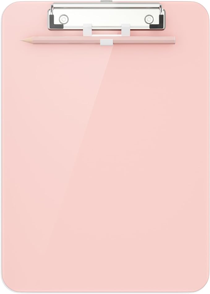 Hongri Plastic Clipboard with Pen Holder, Pink 8.5x11 Letter Size Clip Board for Classroom, Office, Students, Nurses and Women, Low Profile Clip, Size 12.5 x 9 in