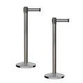 CCW Series RBB-100 - Set of 2 Stanchion Retractable Belt Barriers (9 Foot Belt, Black with White Horizontal Stripe Belt with Satin Stainless Steel Post)
