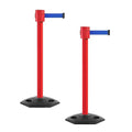Montour Line MSR760 Set of 2 Retractable Belt Barrier Stanchion, Rubber Base, Red Post (35 ft Blue Belt)