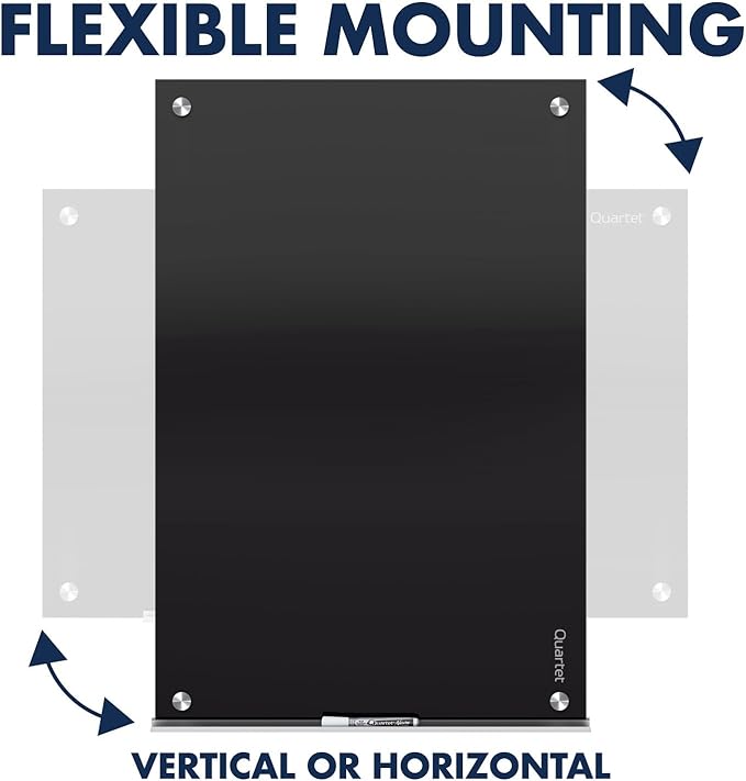 Quartet Magnetic Dry Erase Board, 24" x 18" Glass Whiteboard for Wall, Infinity, Black (G2418B)