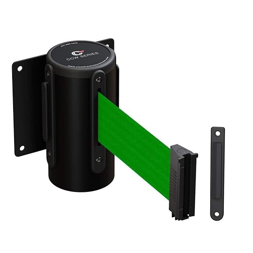 Crowd Control Warehouse - CCW Series WMB-125 Fixed Wall Mount Retractable Belt Barrier - 11 Foot, Green Belt with Black Steel Case