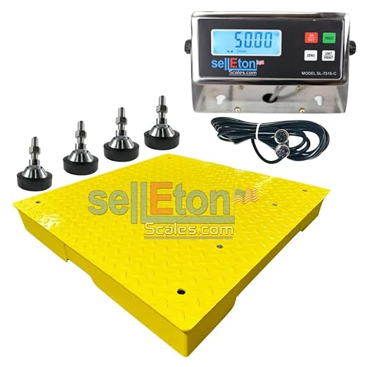 SellEton SL-700-2x2-10K 24" x 24" (2' x 2') Industrial Floor Scale with Capacity of 10,000 lbs 1 lb - Yellow