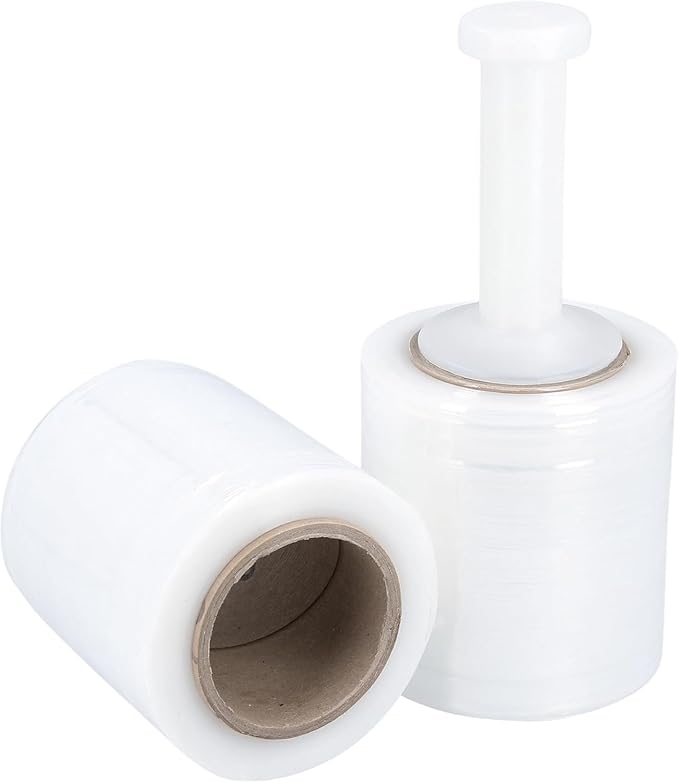 PSBM 12 Rolls 4 Inch x 650 Feet 100 Gauge Mini Stretch Film/Wrap with Plastic Handle, Heavy Duty Industrial Strength Clear Shrink Plastic Wrap for Moving, Packing, Shipping, Bundling & Storage