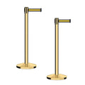 CCW Series RBB-100 - Set of 2 Stanchion Retractable Belt Barriers (7.5 Foot Belt, Black with Yellow Horizontal Stripe Belt with Polished Brass Post)