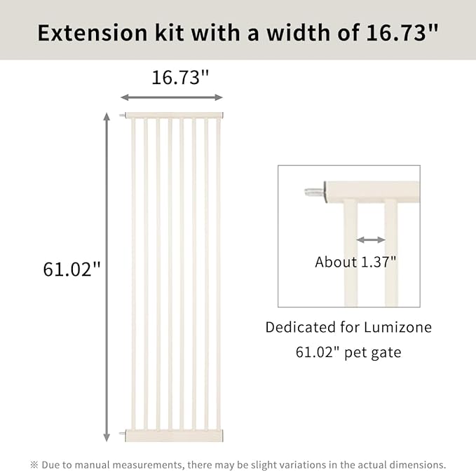 Lumizone Extra Tall Cat Gate Extension Kit 61.02" High Pressure Mounted 16.73" Extra Wide 1.37" Gap No Drilling Tall Pet Gate for Dogs (Cream, 16.73" W)