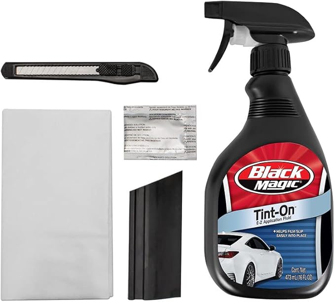 Rvinyl Window Tint Kit Compatible with Dodge Caravan 2001-2007 in Black - Spray Bottle, Razor Blade, Conqueror Squeegee, Micro Fiber Cloth