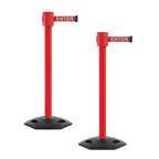 Montour Line MSR760 Set of 2 Retractable Belt Barrier Stanchion, Rubber Base, Red Post (35 ft Red with "Caution - DO NOT Enter" White Letters Belt)