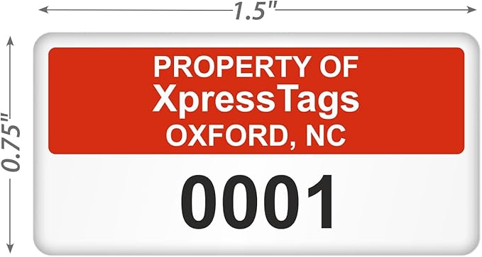 XpressTags 0.75"x1.5" Custom Asset Tags, Inventory Stickers with Sequentially Numbered Asset Labels, Permanent Adhesive Vinyl - Pack Sizes 100 to 5000, Made in USA