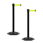 CCW Series WBB-200 Set of 2 Outdoor Safety Rubber Base Stanchion Retractable Belt Barriers - Easy to Assemble, No Tools Required (11 Foot Belt, Fluorescent Yellow Belt with Black Post)