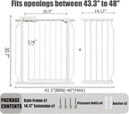 Extra Wide Baby Gate - 43.3-48 Inch Tension Mounted Safety Child & Pet Gate - White Metal - Walk Through - Long - for House Doorways & Stairs