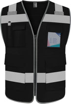 TCCFCCT High Visibility Vest 5 Pockets Reflective Safety Work Vest with High Reflective Strips, Meets ANSI/ISEA Standards, Black, XL