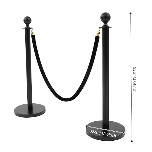 8 Pack Black Stainless Steel Stanchion Post with 4pcs 5FT Velvet Ropes, Red Carpet Ropes and Poles, Metal Crowd Control Barriers with Ball Top and Base for Events Hotels Museums